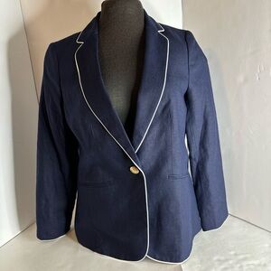 Talbots Navy with White Trim Aberdeen Blazer Petite Size 6 NWT